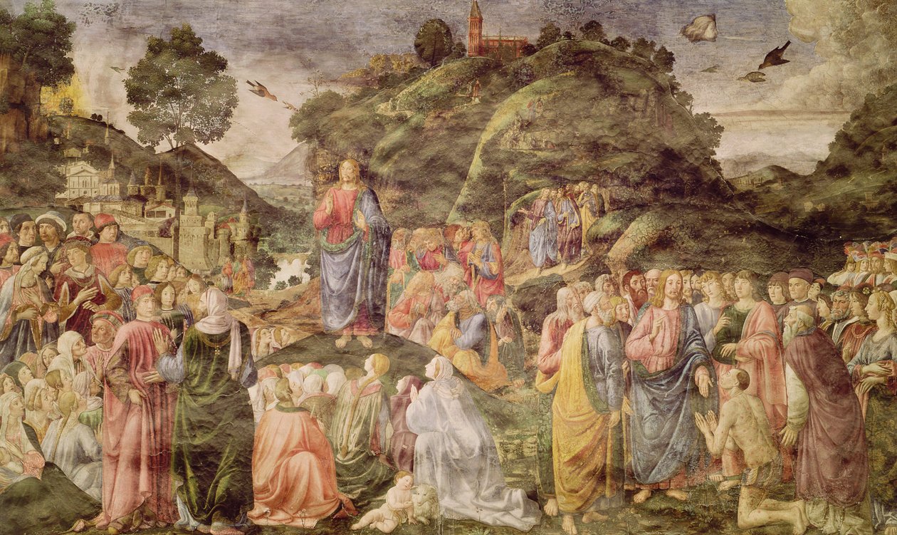 A Hegyi beszéd, a Sixtus-kápolnából, 1481-83 körül. alkotó: Cosimo Rosselli