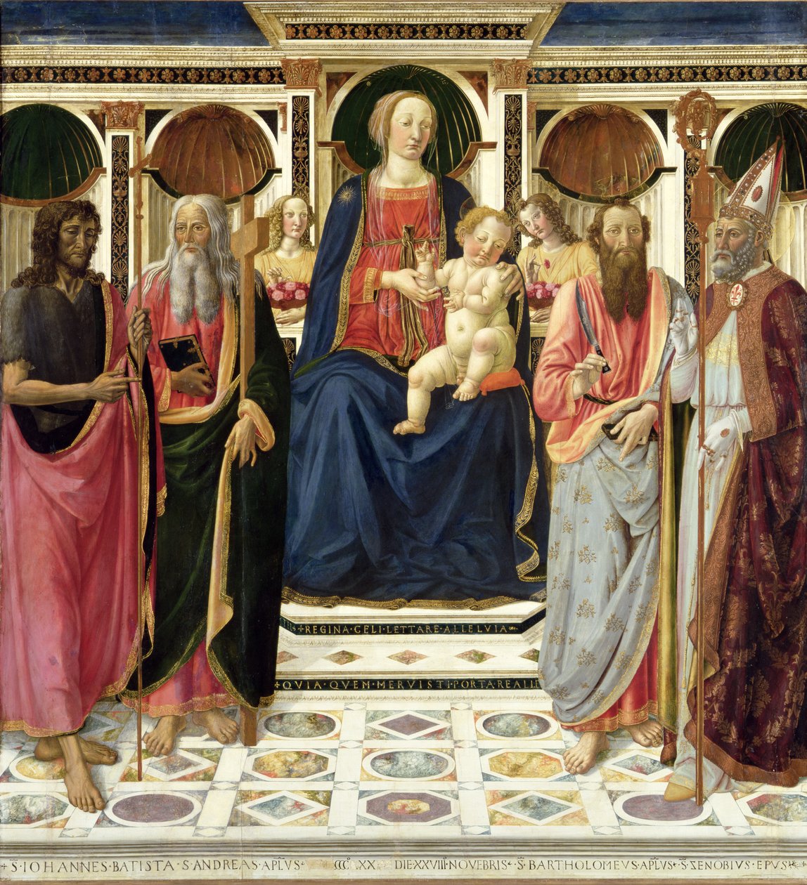 Szűz és gyermek SS-vel. Keresztelő János, András, Bartholomew és Zenobius, 1478 körül (tempera arany táblával) alkotó: Cosimo Rosselli