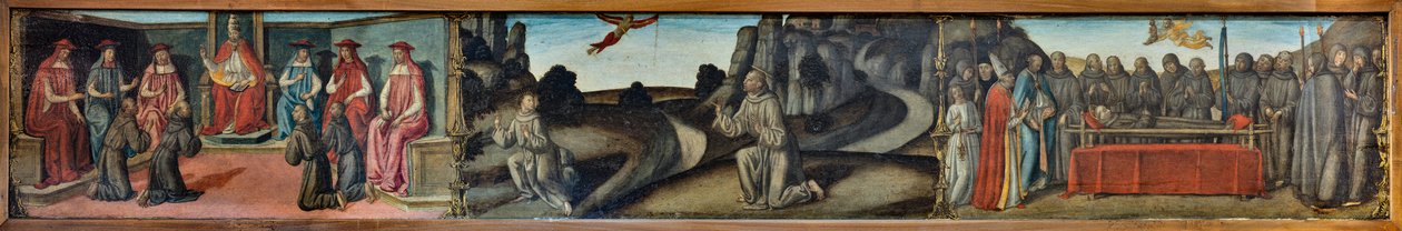 Madonna gyermekével dicsőségben, Szent Ambrus, Assisi Szent Ferenc, Atyaisten és angyalok, oltárkép, részlet (freskó) alkotó: Cosimo Rosselli