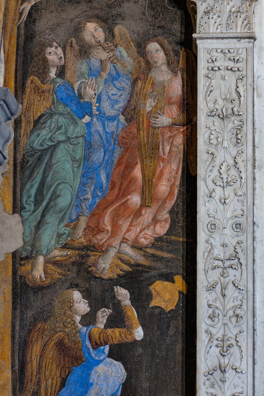 A szentség csodája: részlet néhány angyallal zenél (freskó) alkotó: Cosimo Rosselli