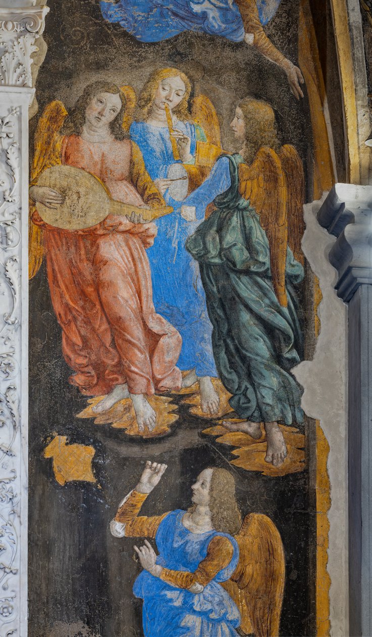 A szentség csodája: részlet néhány angyallal zenél (freskó) alkotó: Cosimo Rosselli