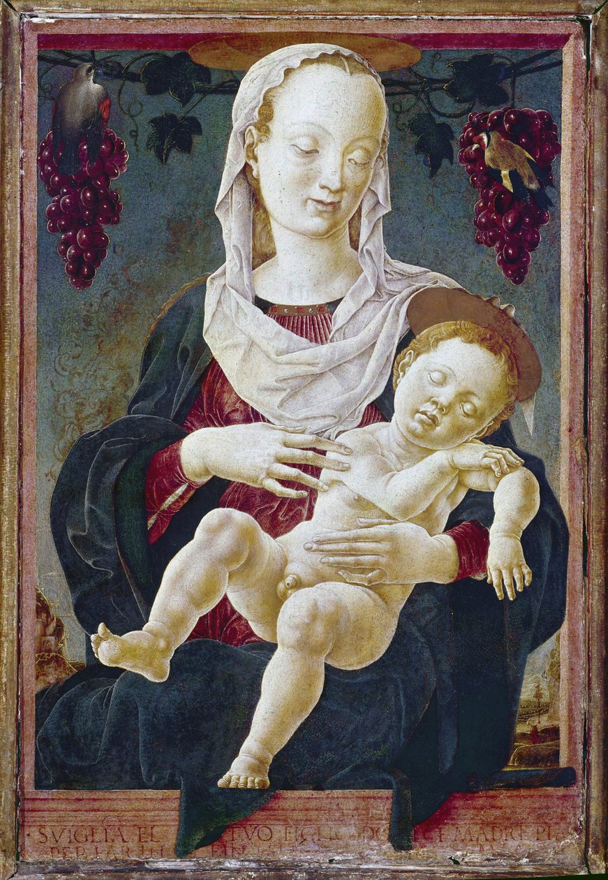 Madonna és gyermeke, a Zodiákus Szűzanyaként ismert. 1459-63 körül (tempera a fedélzeten) alkotó: Cosimo Tura
