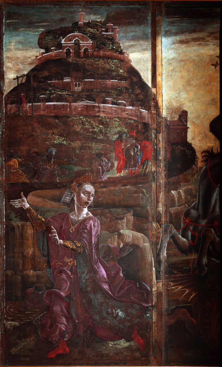 Szent György és a sárkány, a hercegnő részlete - olaj, panel alkotó: Cosimo Tura