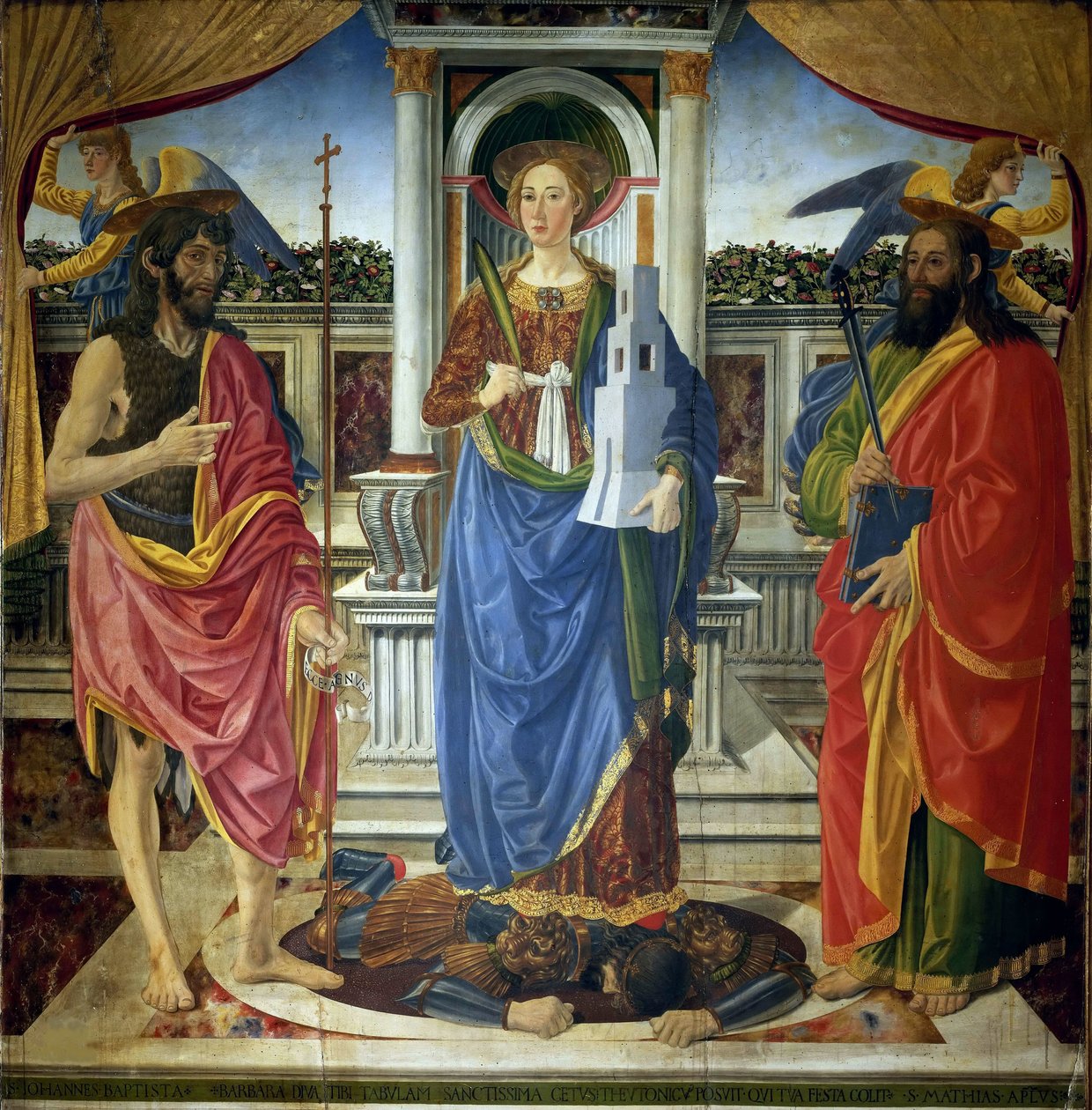 Szent Borbála Keresztelő Jánossal és Mátéval, 1470 körül. alkotó: Cosimo di Lorenzo Rosselli