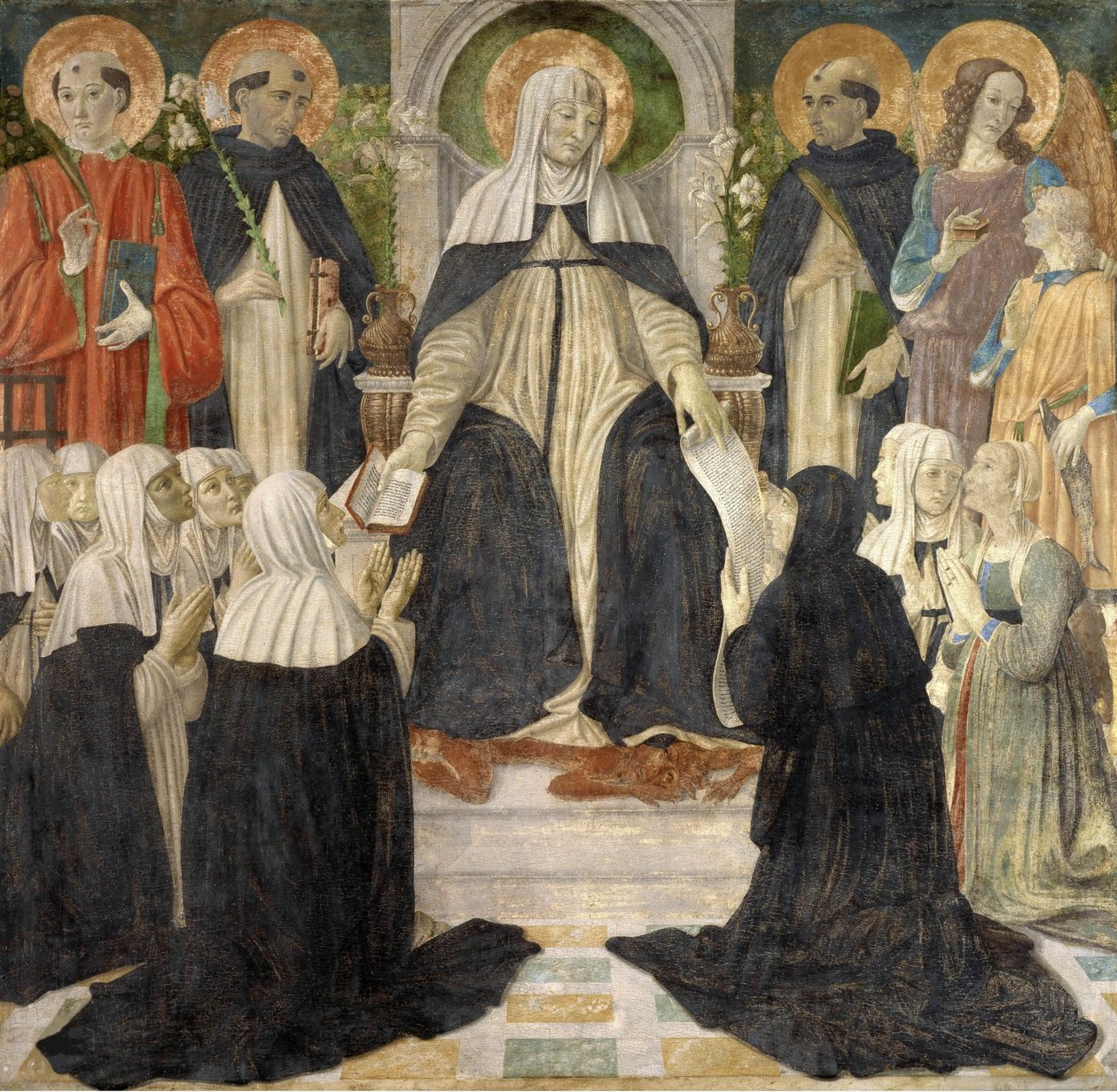 Sienai Szent Katalin, mint Szent Domonkos Második és Harmadik Rendjének szellemi anyja, 1499. alkotó: Cosimo di Lorenzo Rosselli