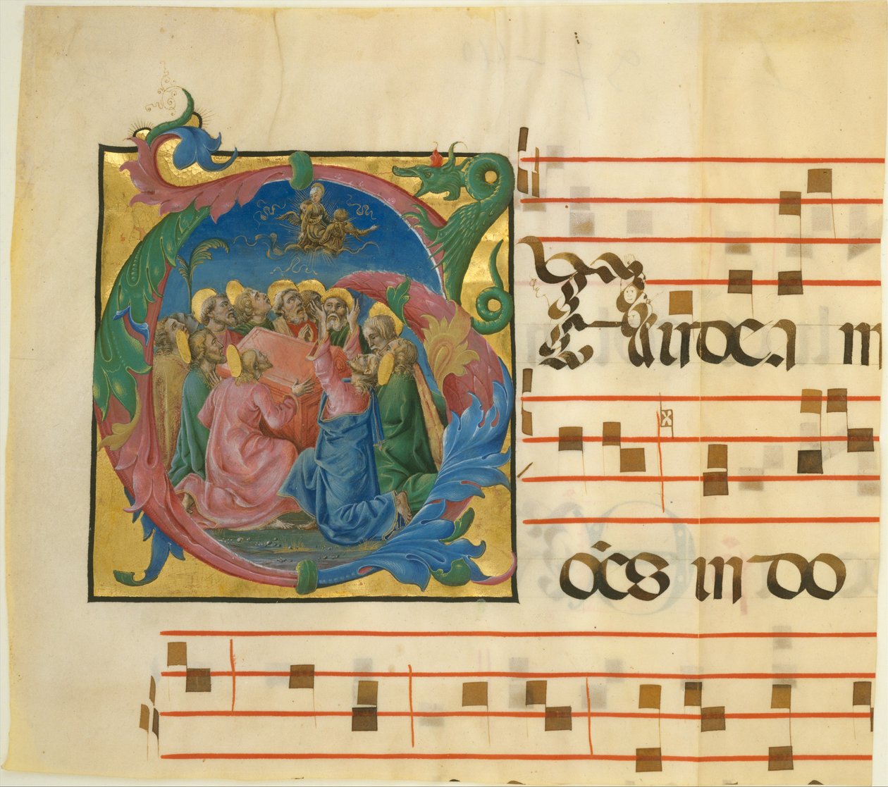Kéziratos megvilágítás a Szűz mennybemenetelével G iniciáléban, 1450-60. alkotó: Cosmè Tura
