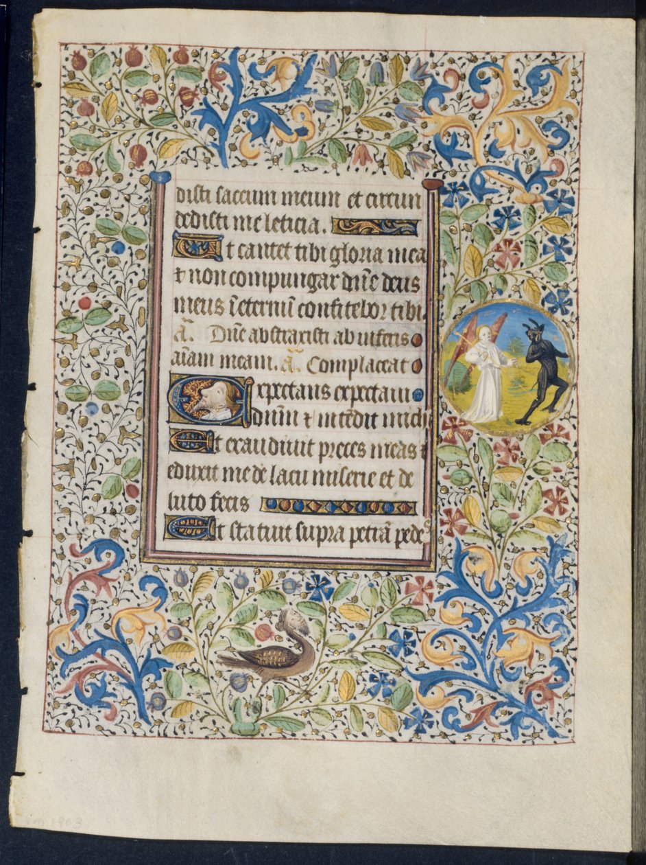 Levél az órák könyvéből: Ördögöt kergető angyal recto és Two Devils verso, c. 1460. alkotó: Coëtivy Master