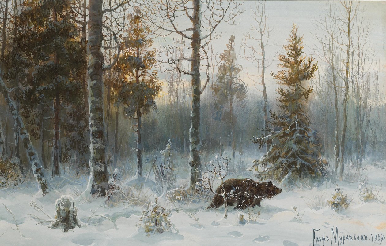 Téli táj medvével, 1907 alkotó: Count Vladimir Leonidovich Muravyov