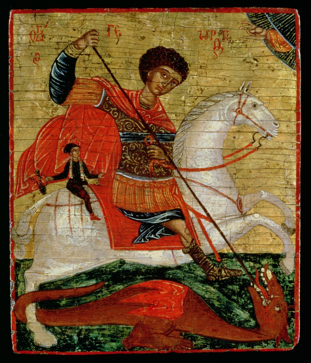 Szent György és a Sárkány ikonja (aranylevél és tempera a panelen) alkotó: Cretan School