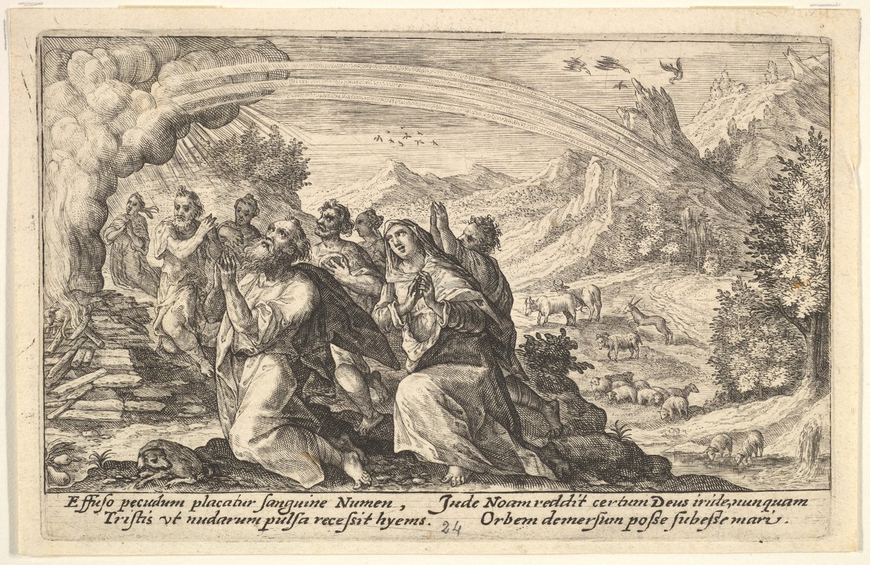 Isten szövetséget köt Noéval: a füstölgő máglya mellett Noé letérdel p..., 1612. alkotó: Crispijn de Passe I