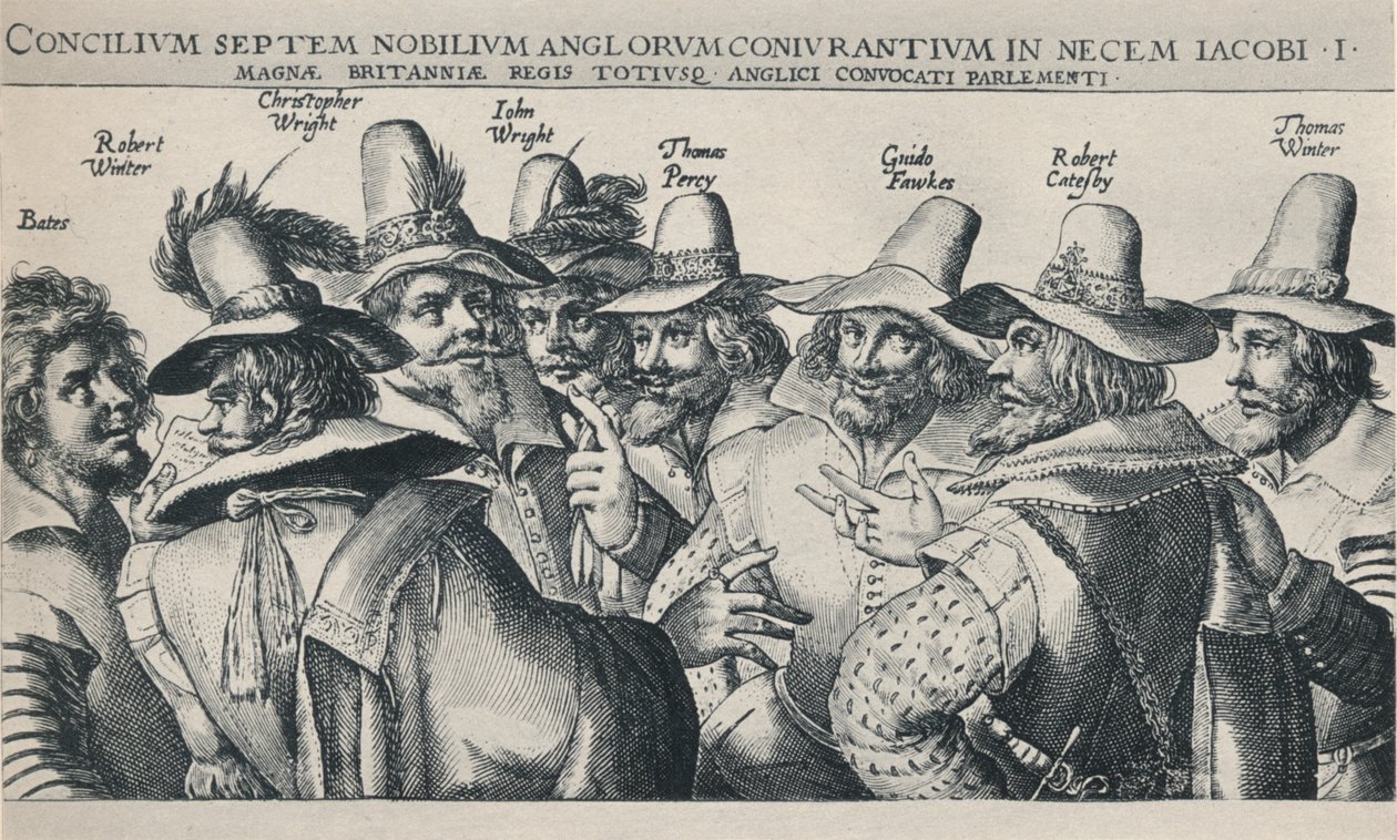 „A puskaporos összeesküvők”, 1605, 1904 alkotó: Crispijn de Passe I