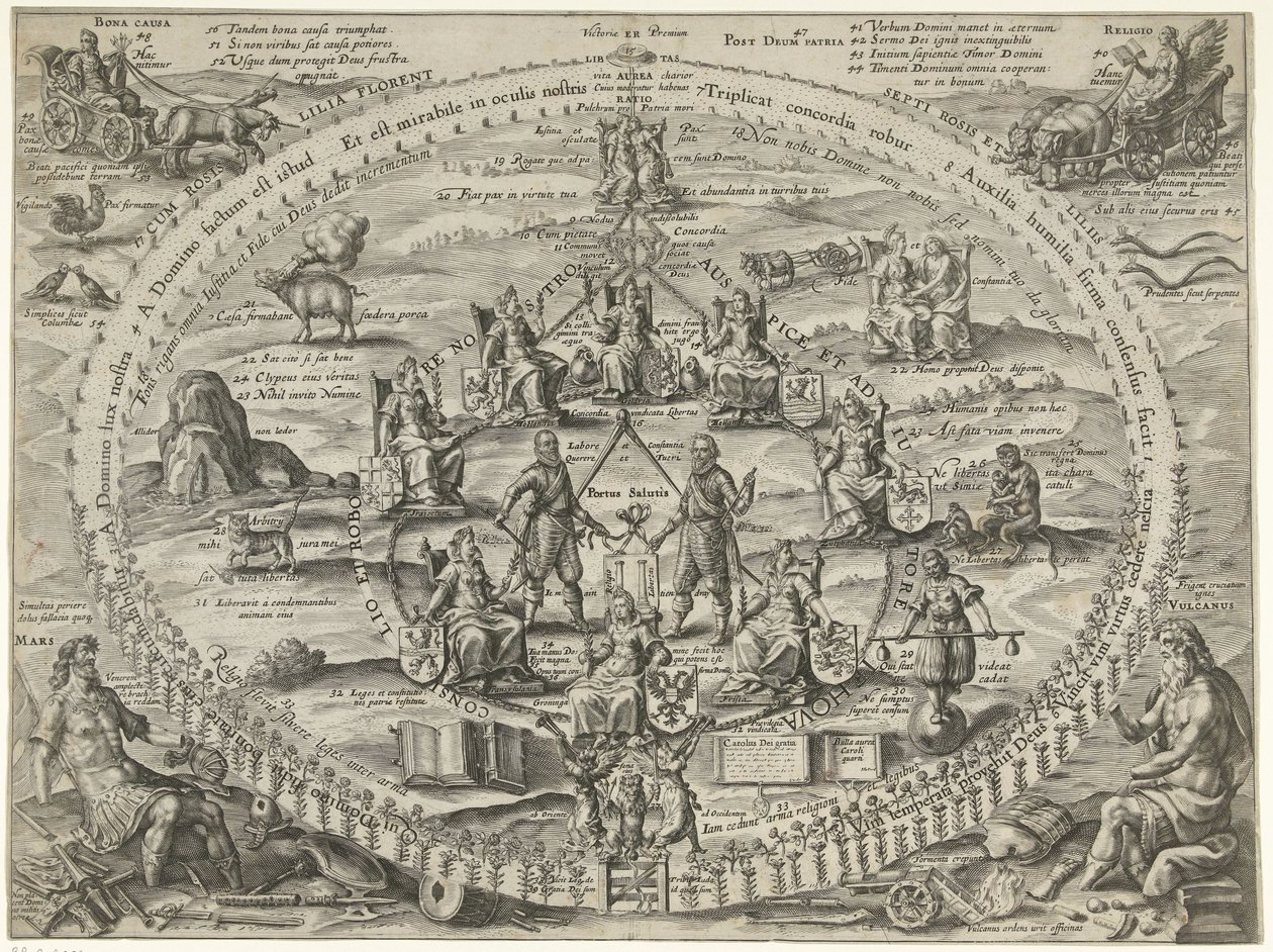 A köztársaságon belüli szolidaritás allegóriája a fegyverszünet idején, 1609 Victoriae Premium (cím az objektumon) alkotó: Crispijn van de Passe (I)