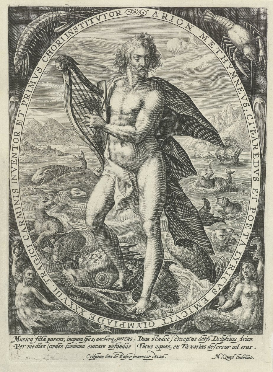 Arion: a víz eleme A négy elem (sorozat címe) 4. Principles of Musicæ (sorozat címe) alkotó: Crispijn van de Passe (I)