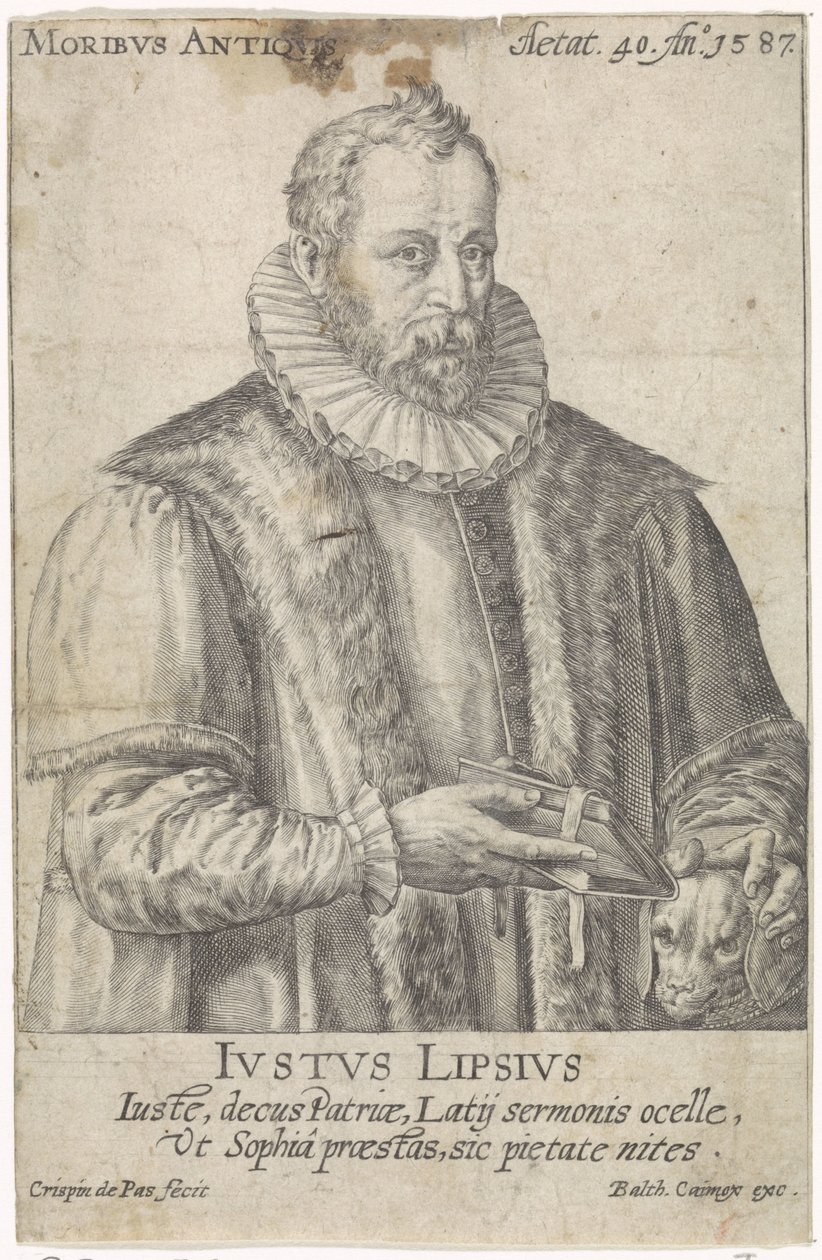 Justus Lipsius portréja Moribvs Antiqvis (cím a tárgyon) alkotó: Crispijn van de Passe (I)