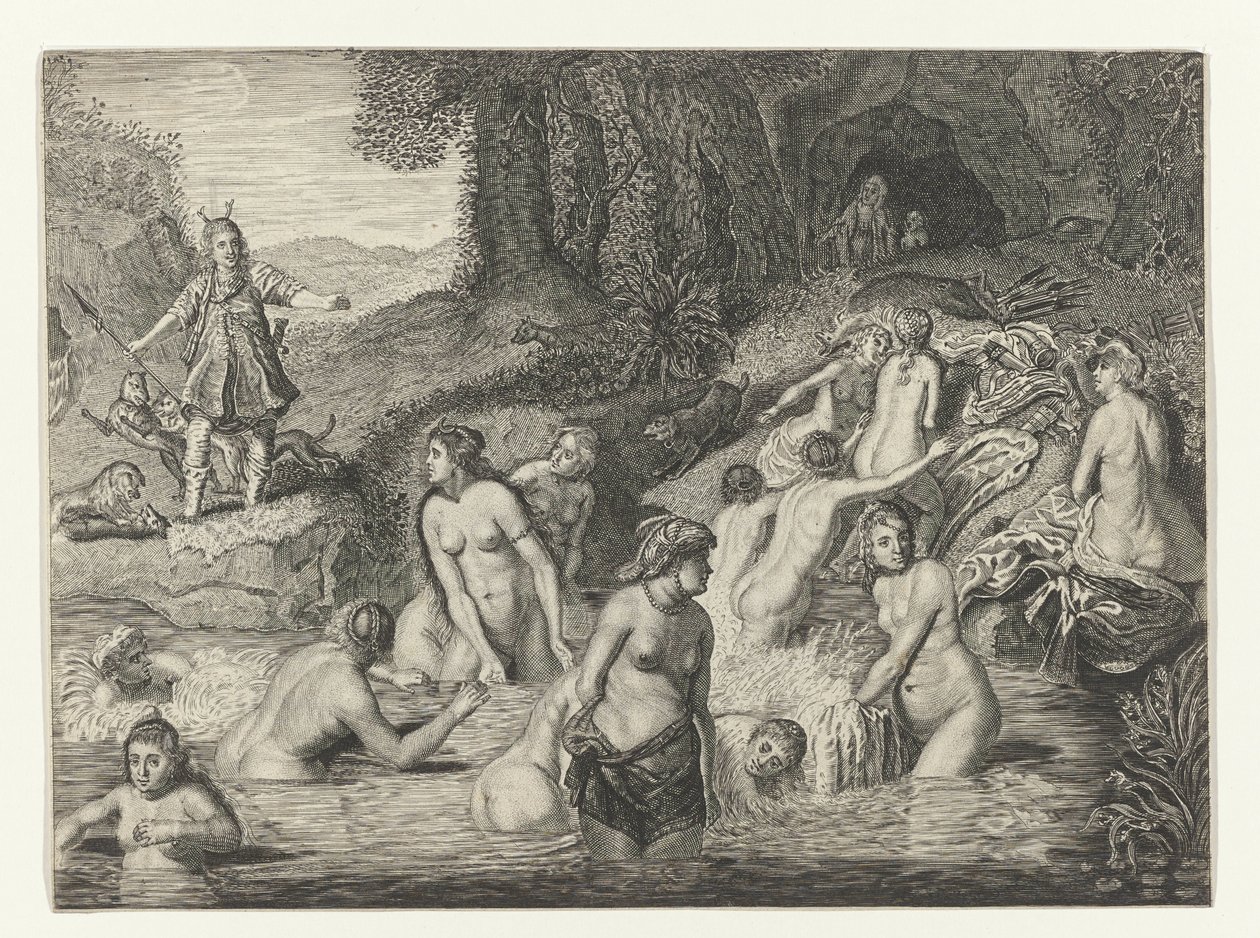Diana szarvassá változtatja Actaeont Ovidius metamorfózisai (sorozat címe) alkotó: Crispijn van de Passe (II)