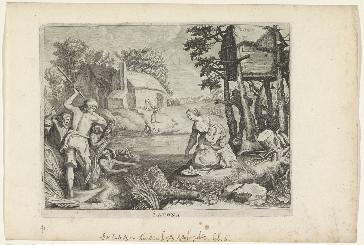 Leto (Latona) a líciaiakat békává változtatja Ovidius metamorfózisai (sorozat címe) alkotó: Crispijn van de Passe (II)