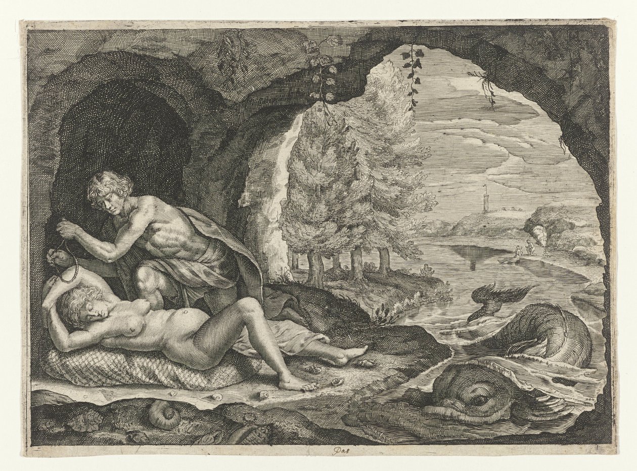 Péleusz az alvó Thetiszre leselkedik Ovidius metamorfózisai (sorozat címe) alkotó: Crispijn van de Passe (II)
