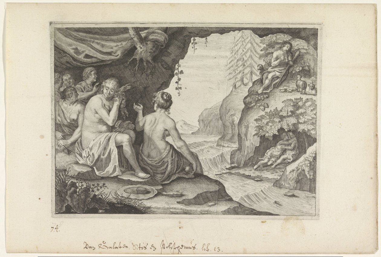 Polyphemus és Acis szeretik Galateát Ovidius metamorfózisai (sorozat címe) alkotó: Crispijn van de Passe (II)