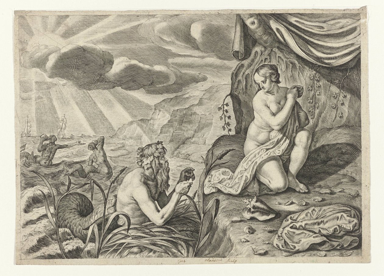 Scylla Glaucus elől menekül Glauci szerelmes Scyllába (cím a tárgyon) Ovidius metamorfózisai (sorozat címe) alkotó: Crispijn van de Passe (II)