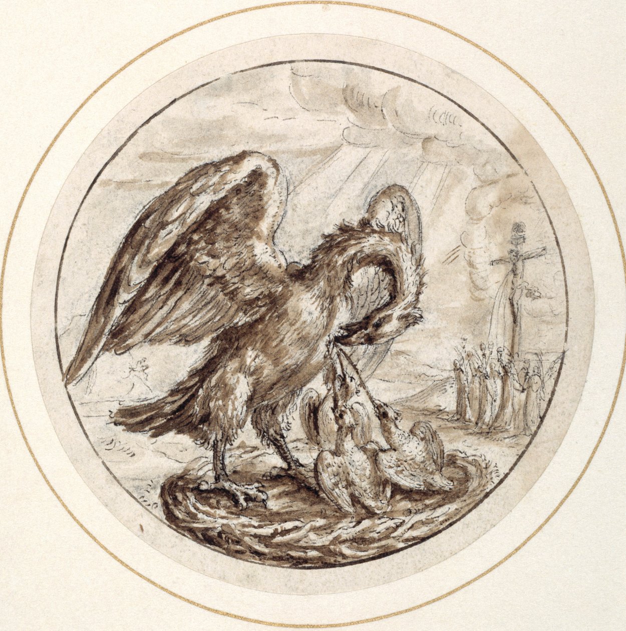 Pelikán jámborságában, 17. század eleje (toll és barna tinta barna mosással) alkotó: Crispin I de Passe
