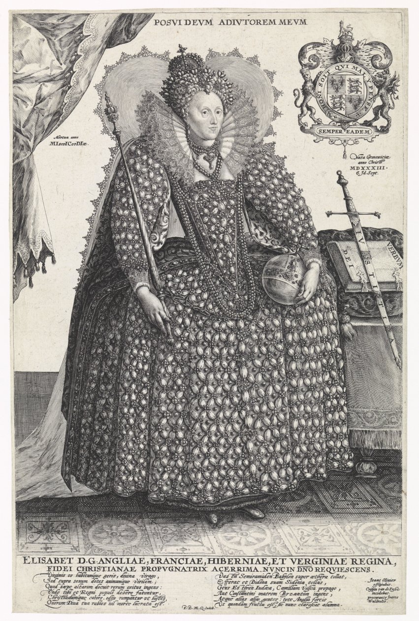 I. Erzsébet angol királynő portréja, 1603 körül alkotó: Crispin  Passe