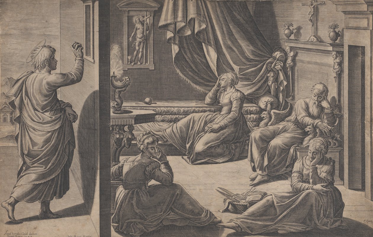 Bari Szent Miklós és a három szegény lány, 1587. alkotó: Cristofano Cartaro