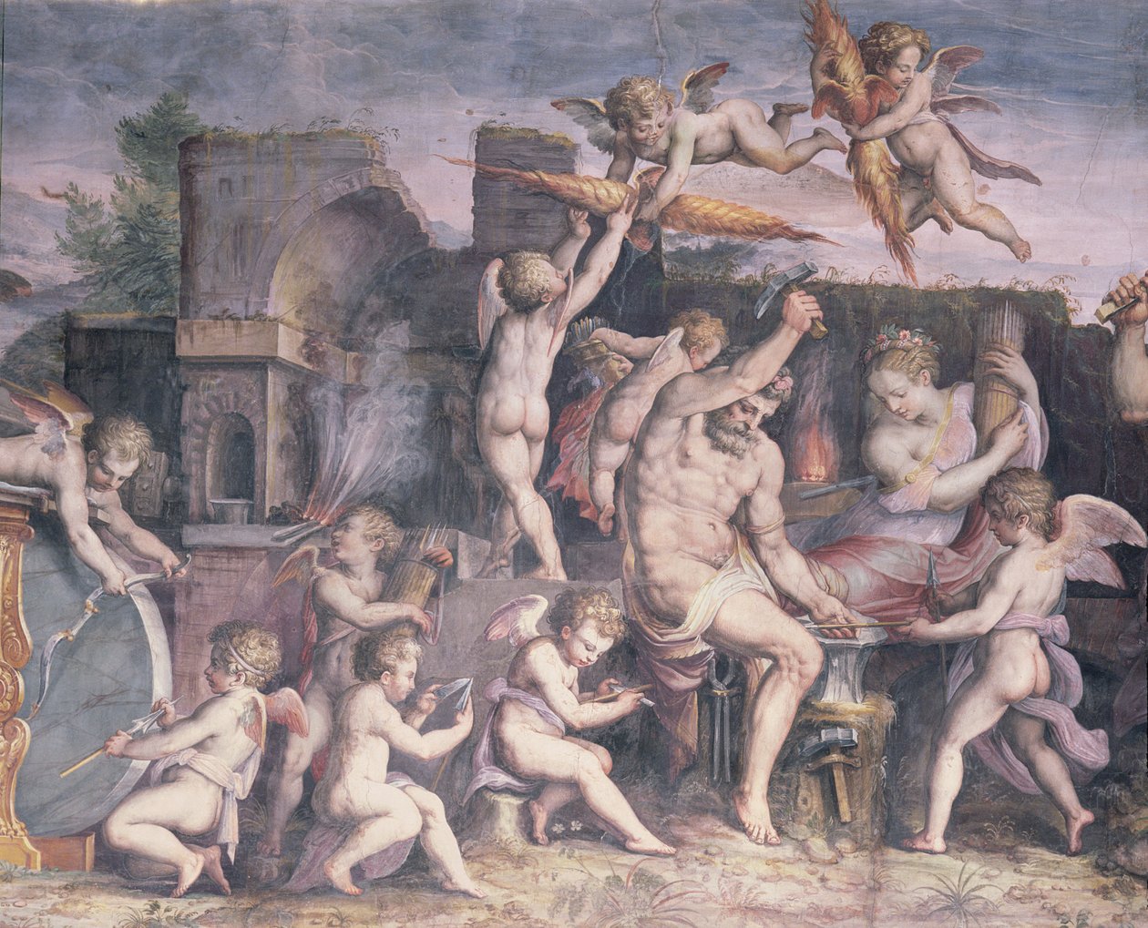 A vulkáni kovácsműhely, 1555 alkotó: Cristofano Gherardi