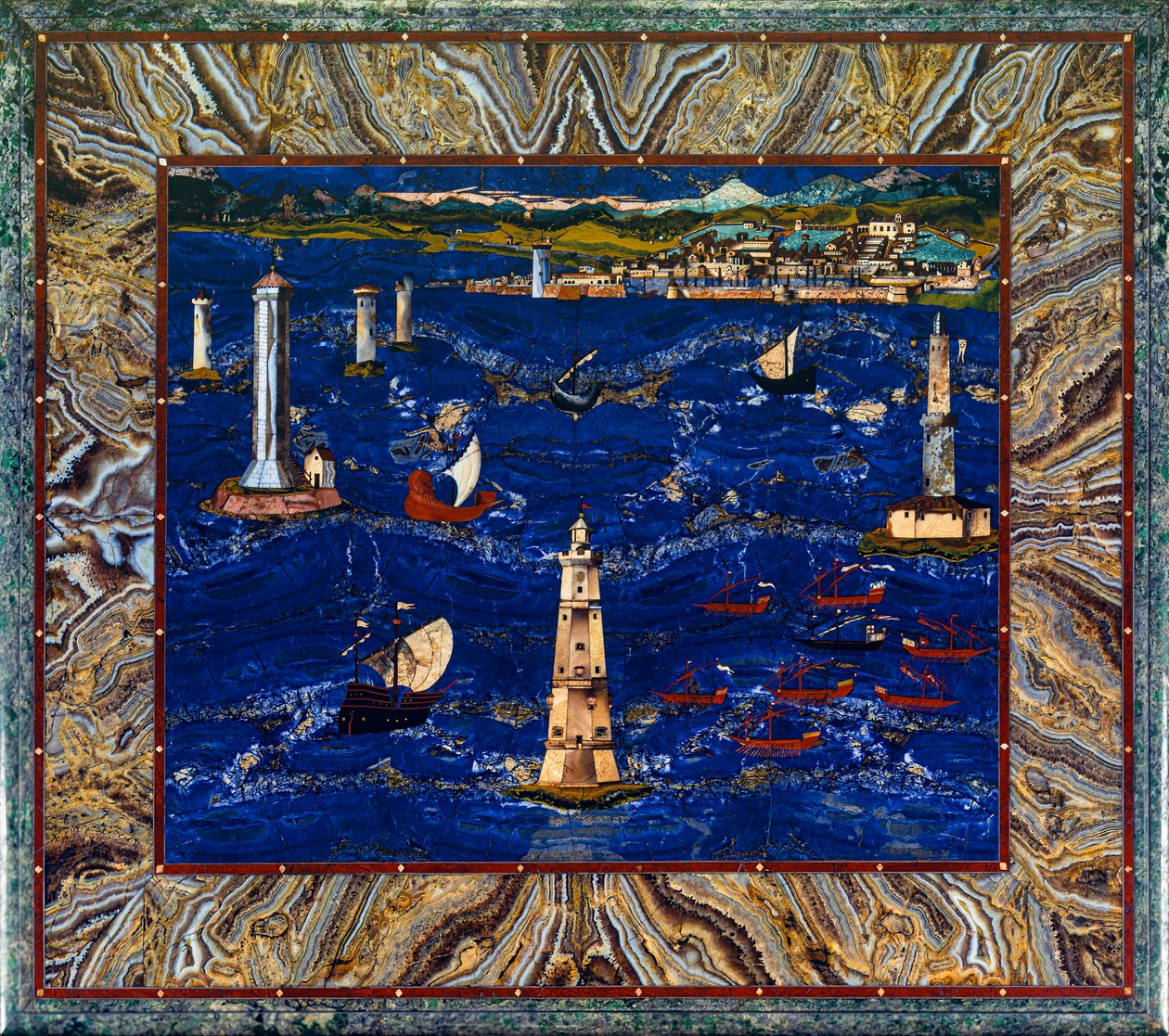 Asztal Livorno kikötőjének ábrázolásával, 1601-04 körül (drágakövek, fa, zománc) alkotó: Cristofano & Ligozzi Jacopo (1547 1626) Gaffurri