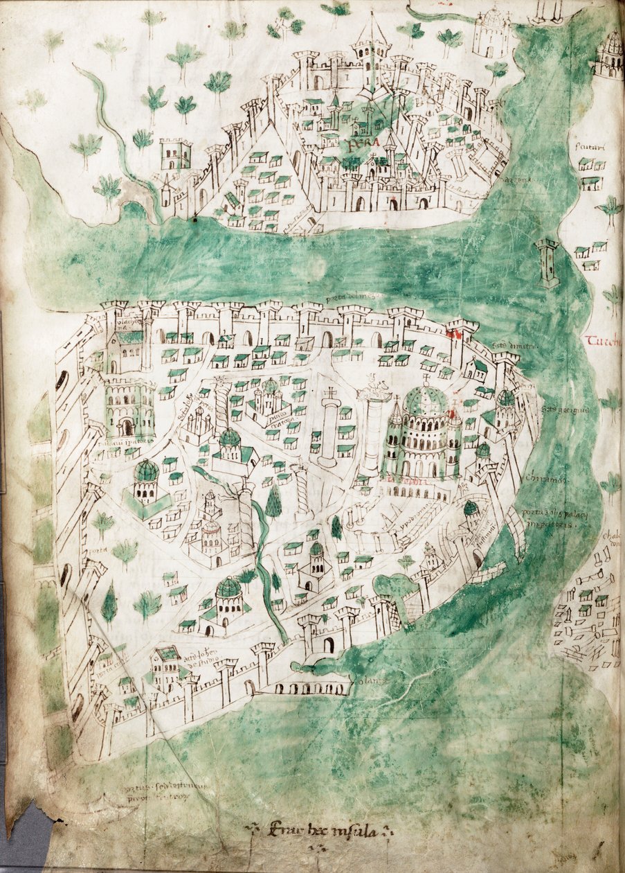Konstantinápoly térképe, 1420 körül (Vellum) alkotó: Cristoforo Buondelmonti