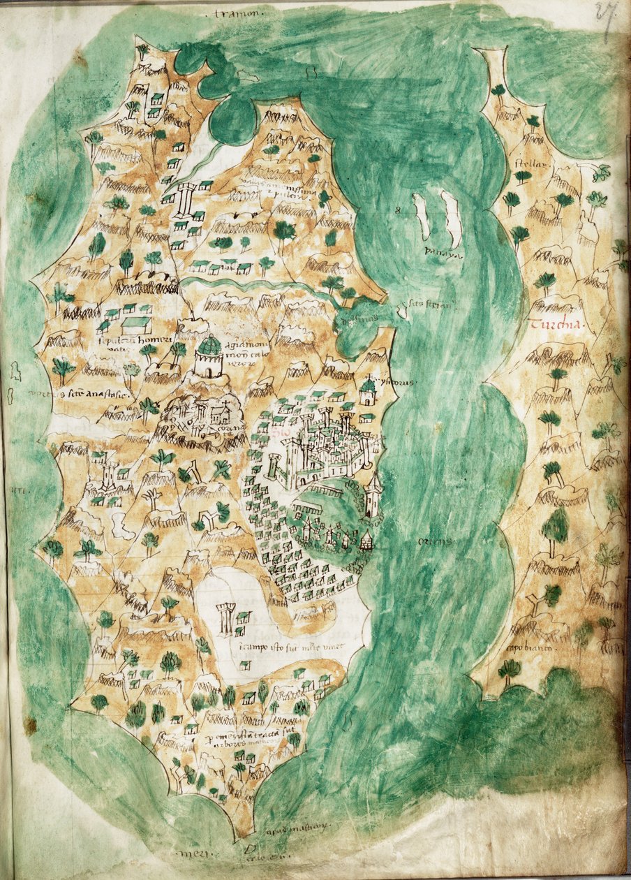 Khios és a szomszédos szárazföld térképe, 1420 körül (pergamen) alkotó: Cristoforo Buondelmonti