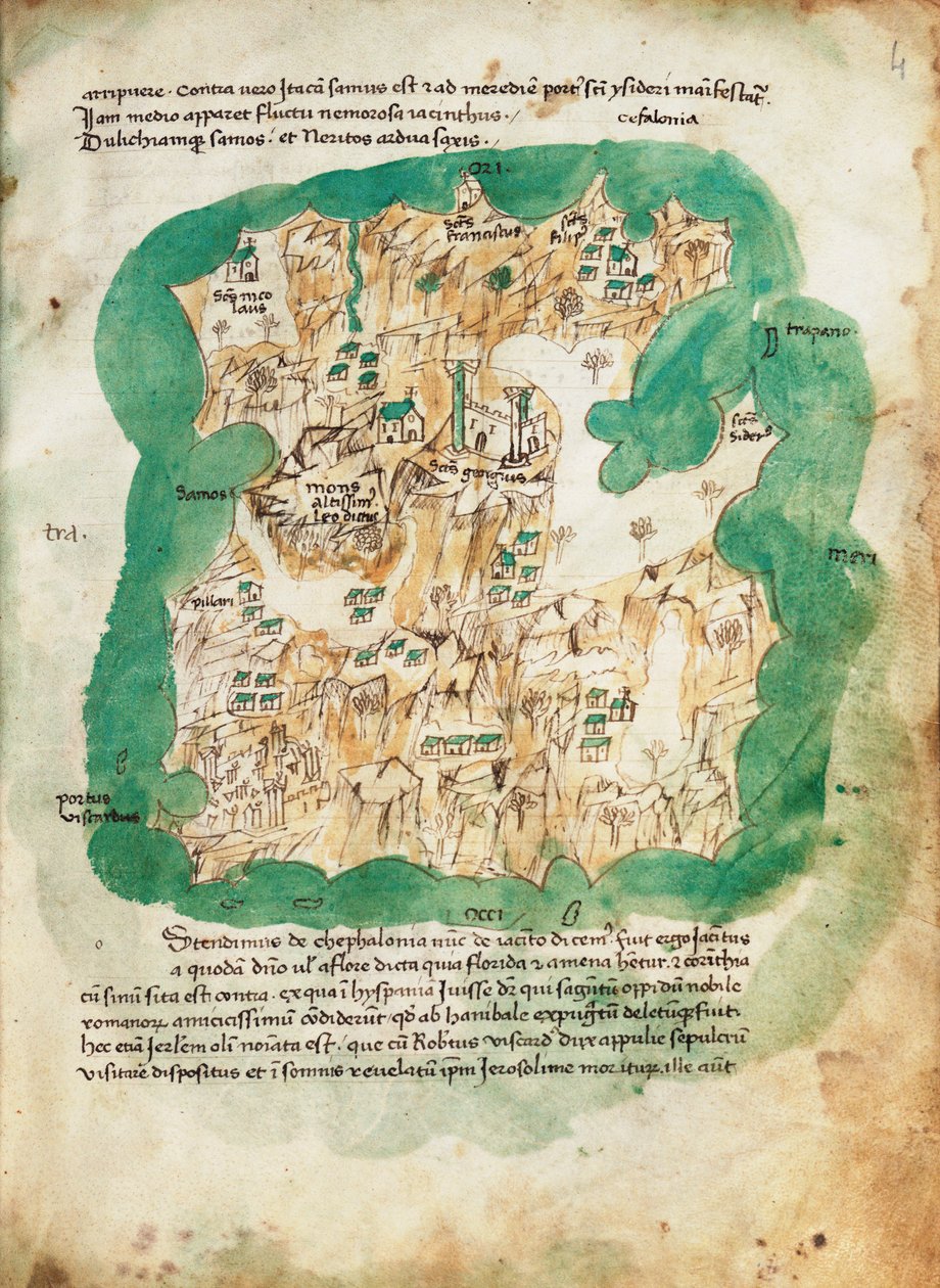 Cephalonia térképe, 1420 körül (pergamen) alkotó: Cristoforo Buondelmonti