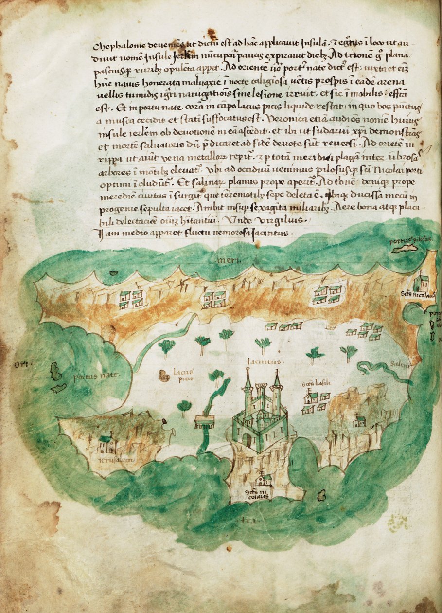 Zakinthos térképe, 1420 körül (pergamen) alkotó: Cristoforo Buondelmonti