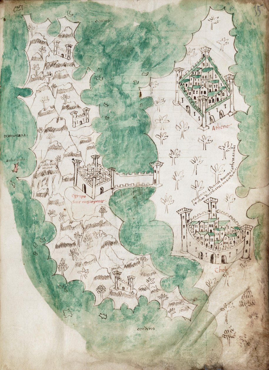 Euboea és Athén, 1420 körül (Vellum) alkotó: Cristoforo Buondelmonti