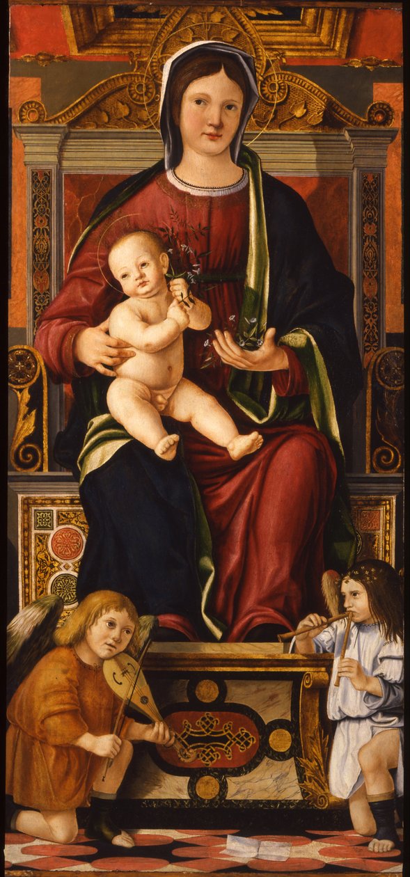 A két muzsikus angyallal trónoló szűz és gyermek, 1508-1510 alkotó: Cristoforo Caselli