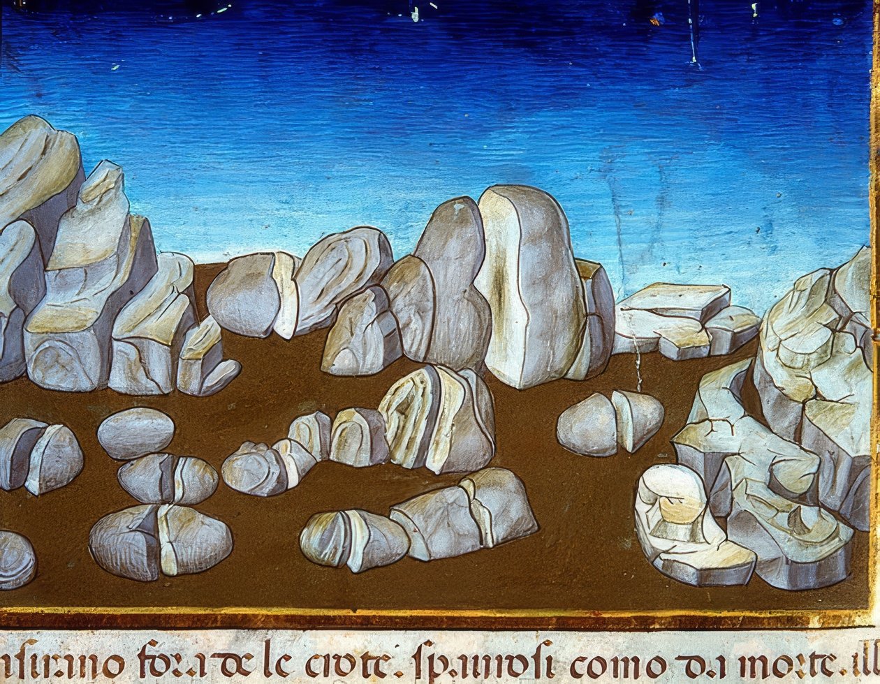 A világ vége: egy földrengés elpusztítja a világot (c.148v). 1476 alkotó: Cristoforo De Predis