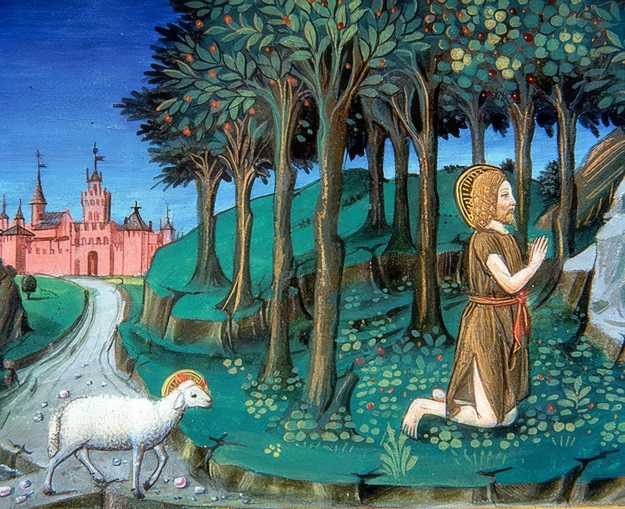 Keresztelő János imádkozik a város kapujában (143v. k.). 1476 alkotó: Cristoforo De Predis