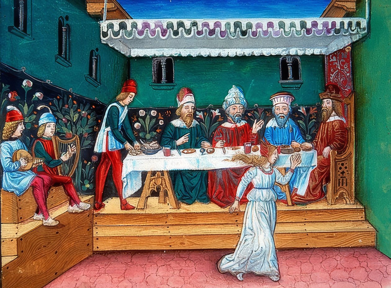 Heródes lakomáján Salome átadja János fejét (144r. körül). 1476 alkotó: Cristoforo De Predis