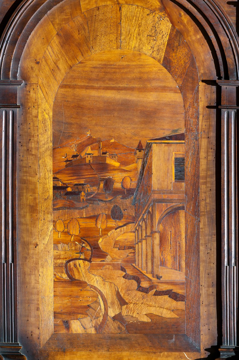 Táj, Intarsia, a fából készült kórus részlete alkotó: Cristoforo and Giuseppe Da Venetiis