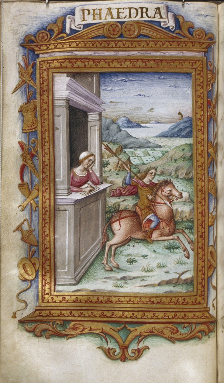 Phaedra bámulja Hippolytus-illusztrációt Ovidius Heroidáihoz, 1485-1499 alkotó: Cristoforo Majorana