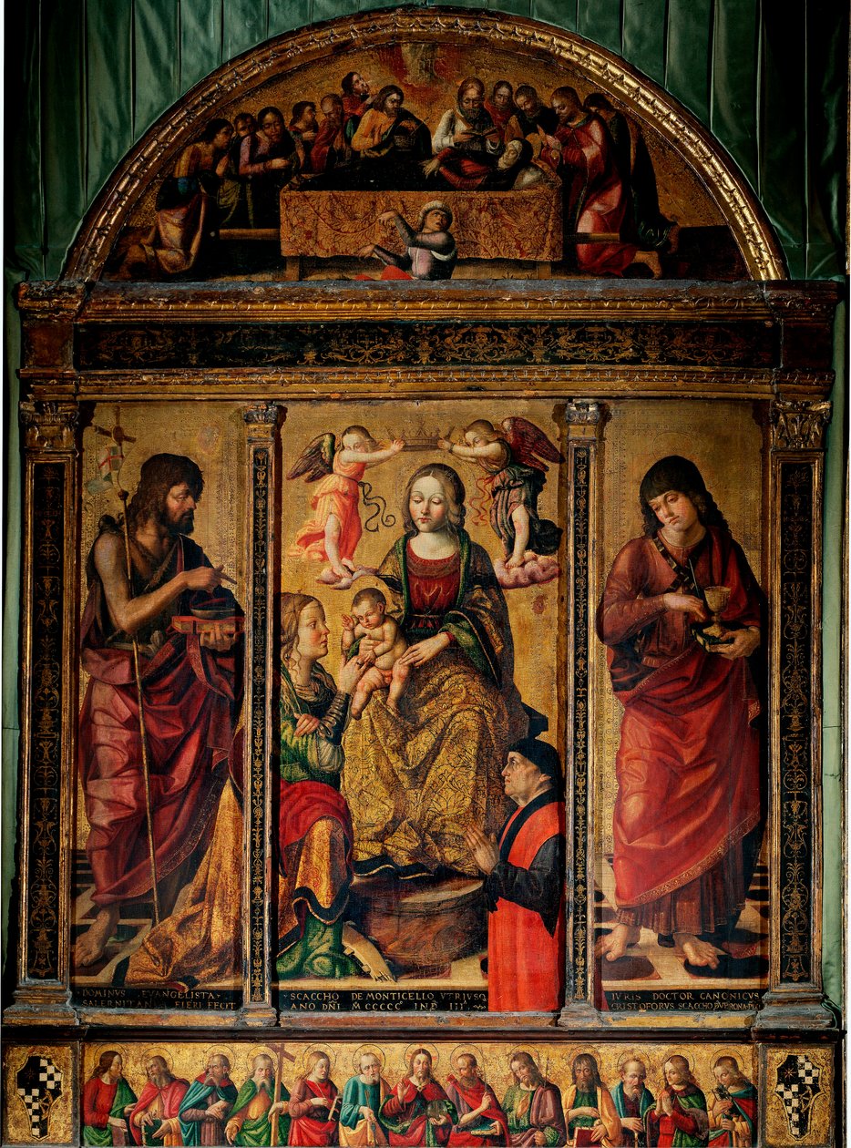 Szent Katalin misztikus házasságának triptichonja, Keresztelő Szent János és Szent János evangélista körülvéve (Fafestmény alkotó: Cristoforo Scacco