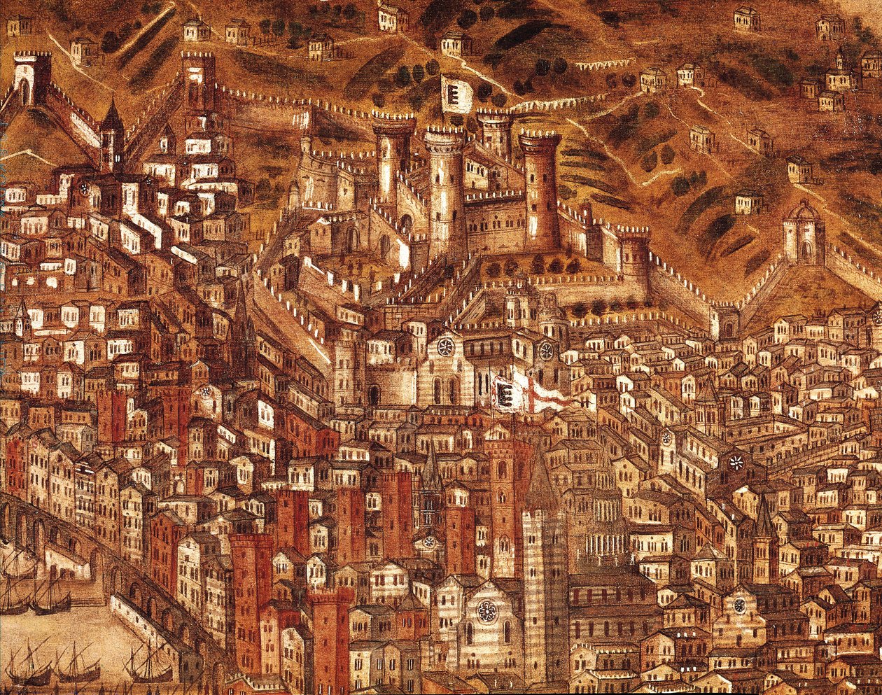 Genova és várának kilátása (részlet) 1597 (olaj, vászon) alkotó: Cristoforo de Grassi