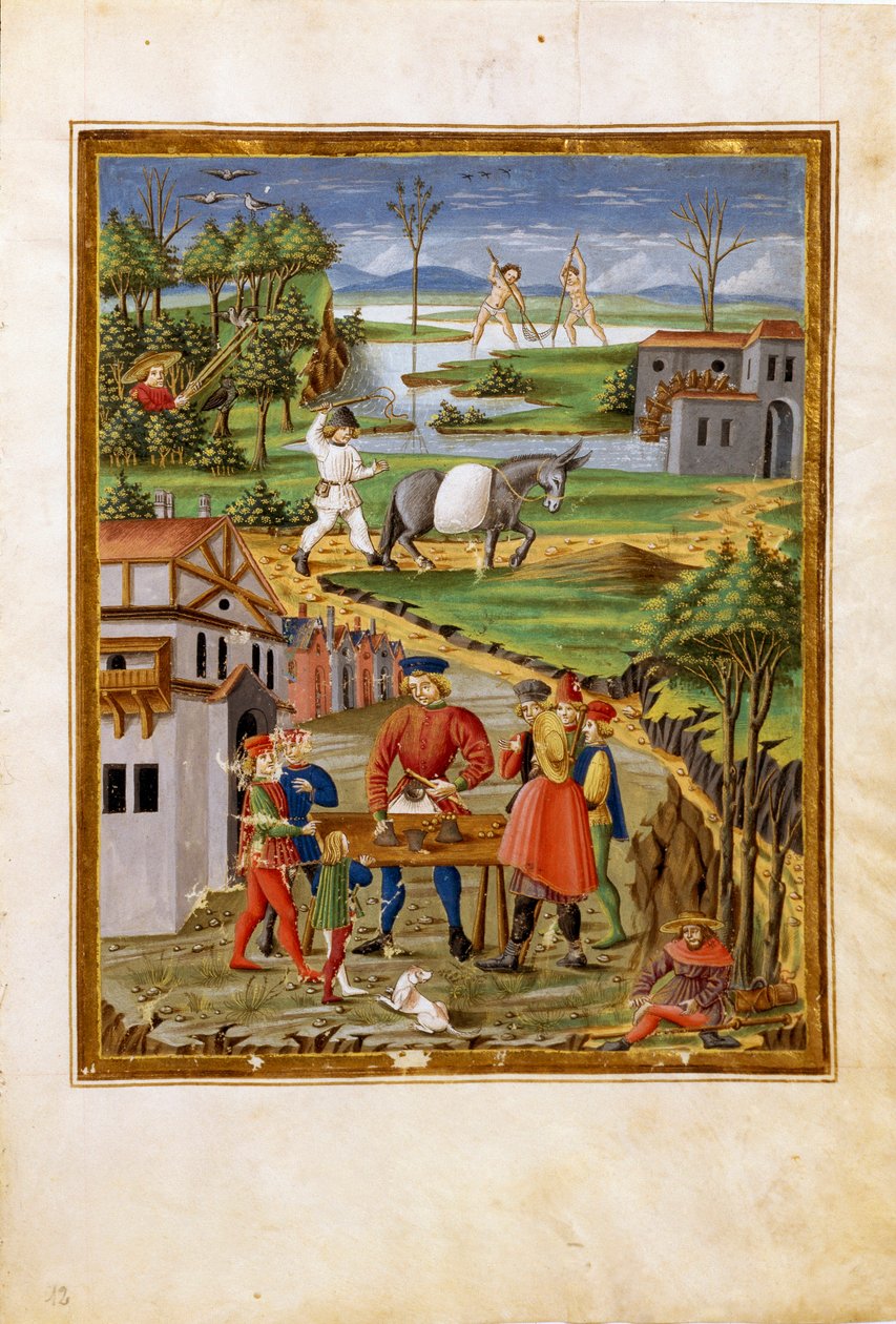 A Hold hatása: halászat, vadászat és mezőgazdaság színtere (miniatűr, 1470 körül) alkotó: Cristoforo De Predis