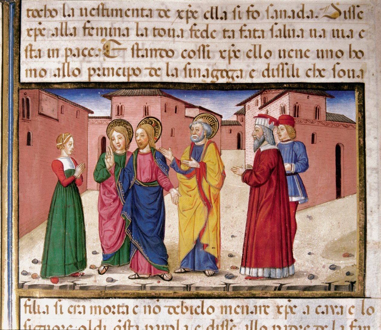 Jézus megszólítja a házasságtörésben vétkes nőt Cristoforo De Predis (1440-1486) miniatúrája az Újszövetség története után (61. köv.) alkotó: Cristoforo De Predis