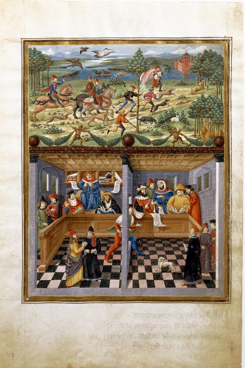 Jupiter hatása: vadászat és udvar. (miniatűr, 1470 körül) alkotó: Cristoforo De Predis