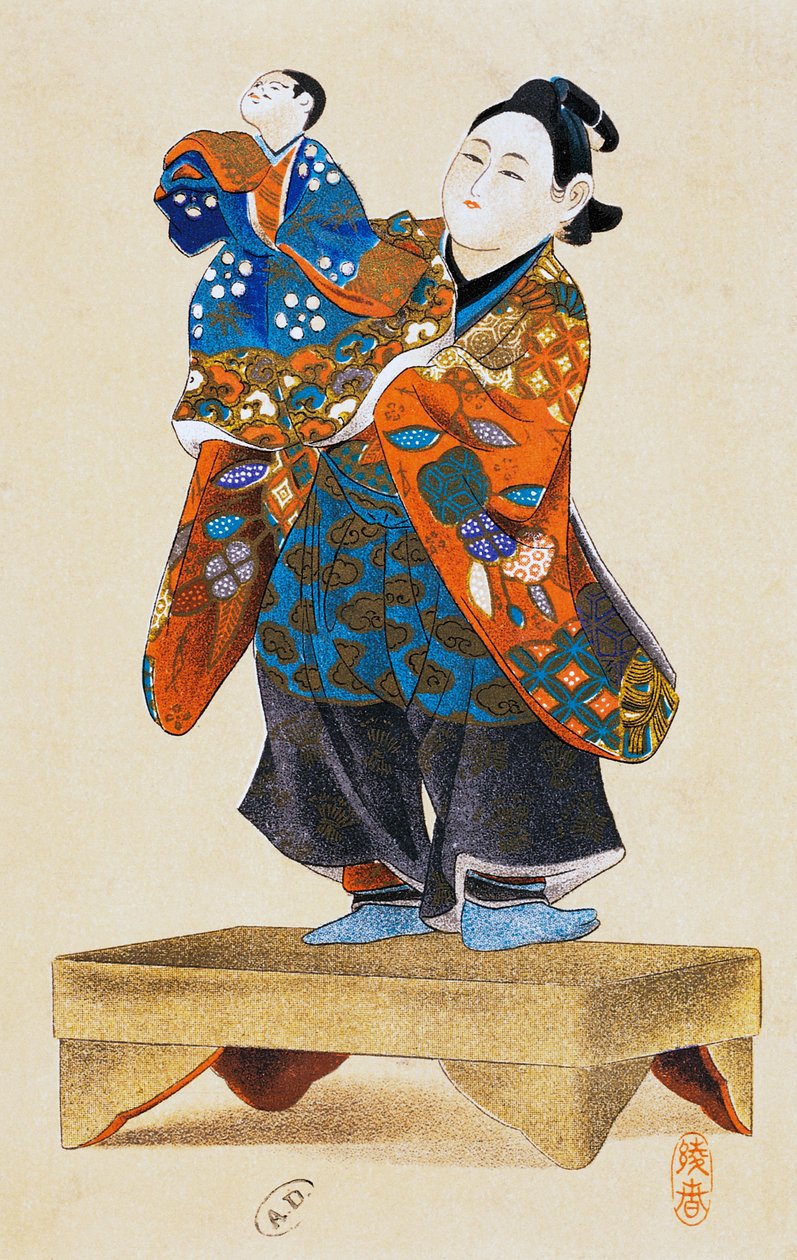 Bábos bábos, bábszínház, ukiyo-e art print, reprodukció fametszetről, japán civilizáció, Edo korszak alkotó: Culture Edo