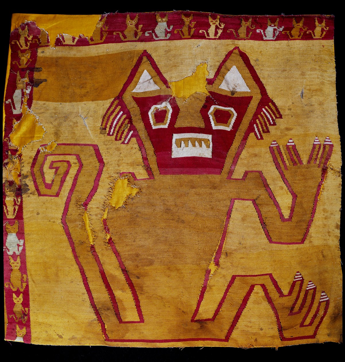 Kolumbiai előtti művészet, Nazca civilizáció: szövettöredék zoomorf ábrázolással. Kr.e. 100-800. Göteborg, Néprajzi Múzeum alkotó: Culture Nazca