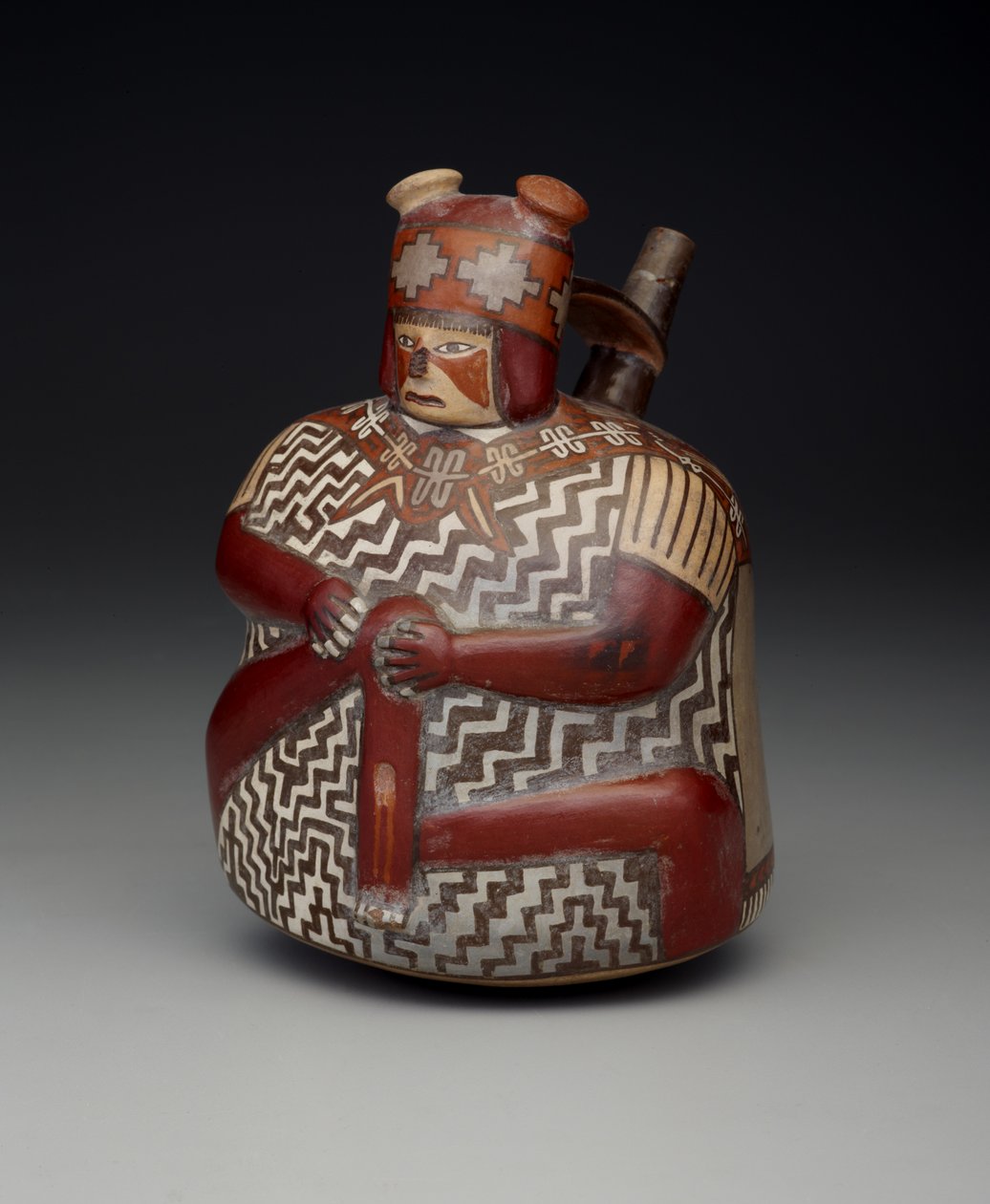 Sebesült harcost ábrázoló edény, korai köztes időszak, Nazca 7. fázis, 500-600 körül (kerámia) alkotó: Culture Nazca