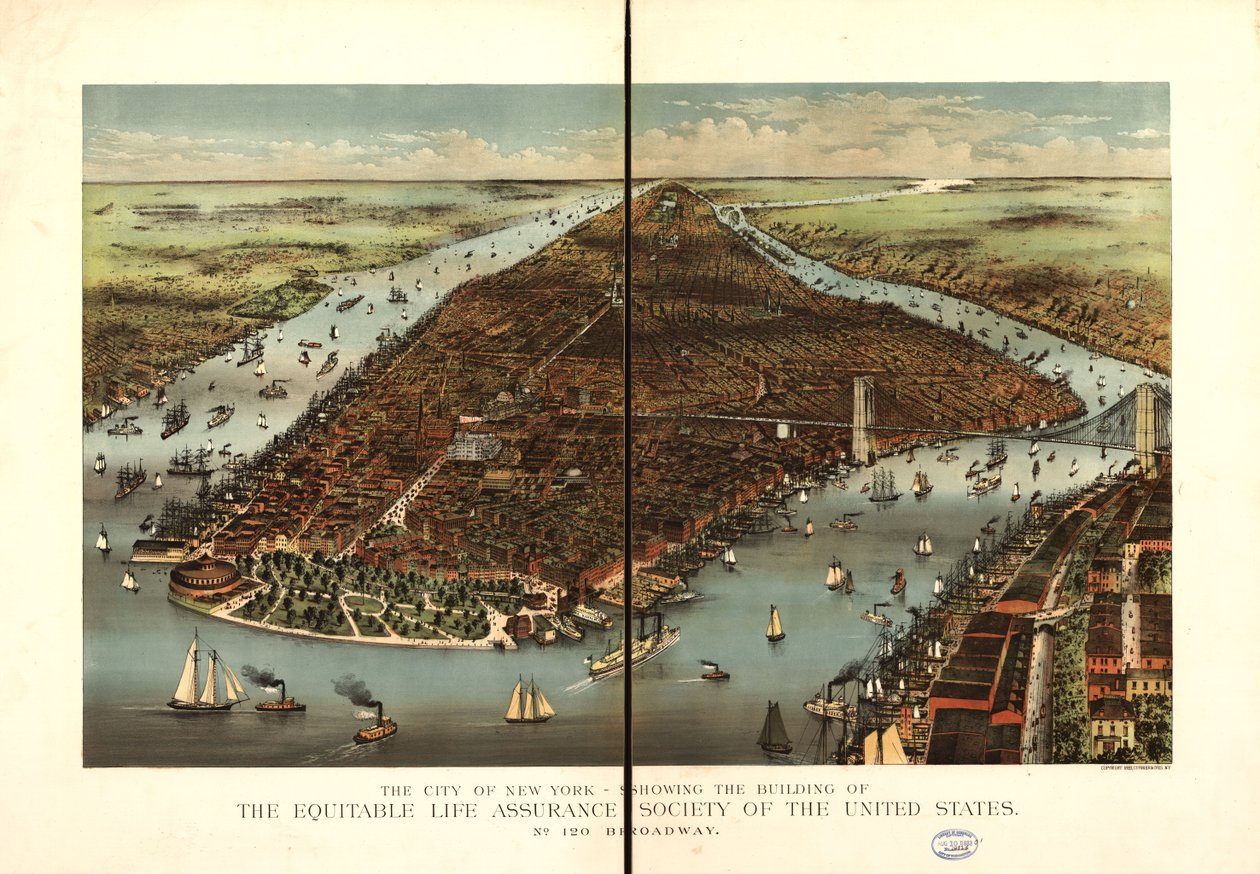 New York városa. alkotó: Currier and Ives Equitable Life Assurance Society Of The United States