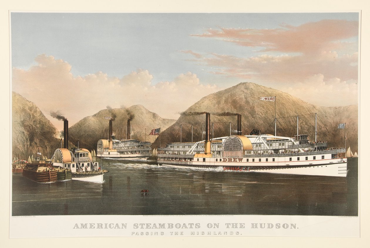 Amerikai gőzhajók a Hudsonon alkotó: Currier and Ives