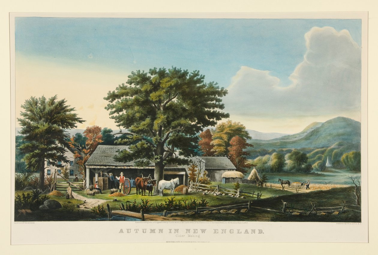Ősz New Englandben: almaborkészítés alkotó: Currier and Ives
